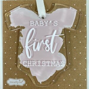 Mud Pie Baby’s 1st Christmas Ornament Pink Hanging Bodysuit Girl